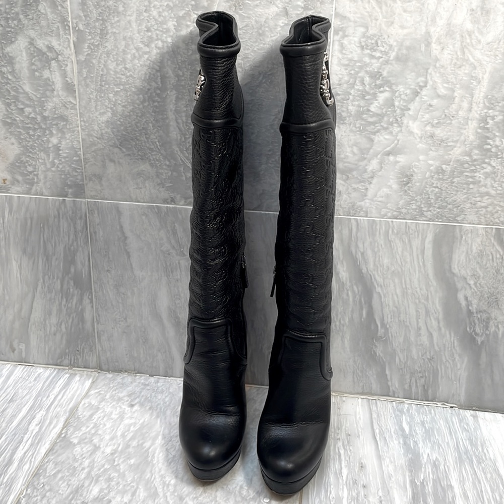 Vintage Knee-high Guccissima platforms in black leather. - Picture 5 of 8